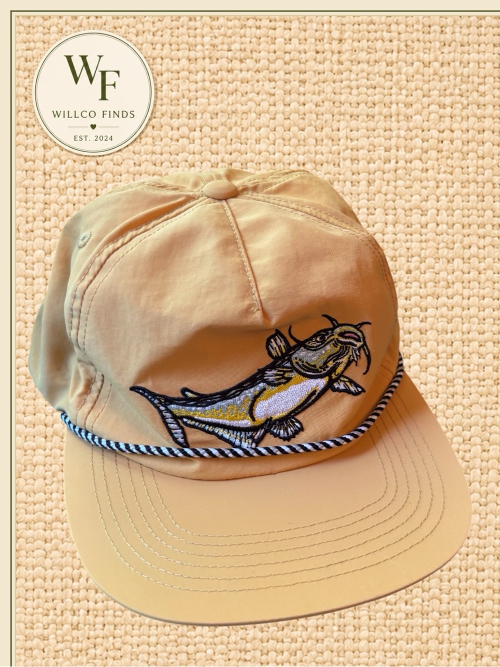 Bajío Catfish Performance Hat Mustard Yellow Fishing Snapback Rope Cap